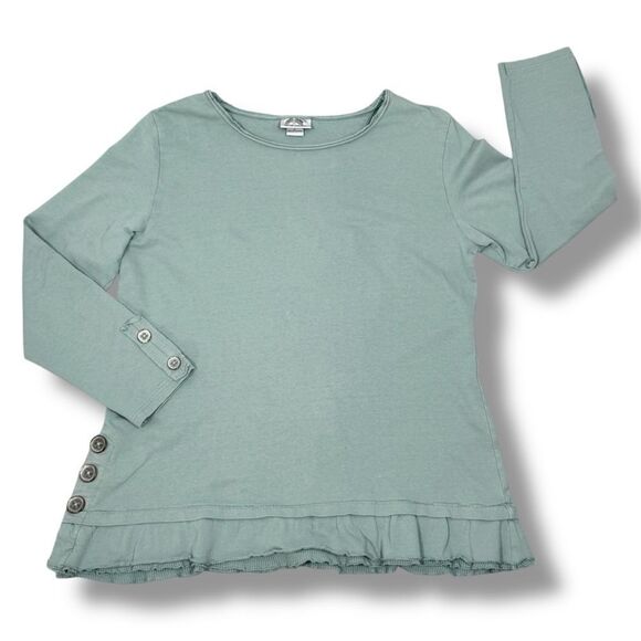 Wild Palms Ruffled Layered Hem Buttons Tunic Top Sage Green Large Cottagecore - Picture 12 of 12